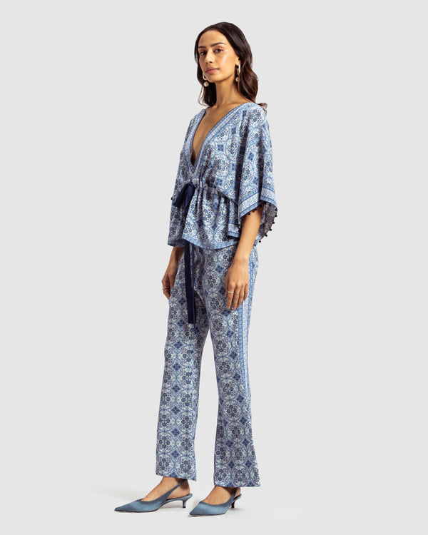 Talitha Blue Marissa Print Silk Crepe Top