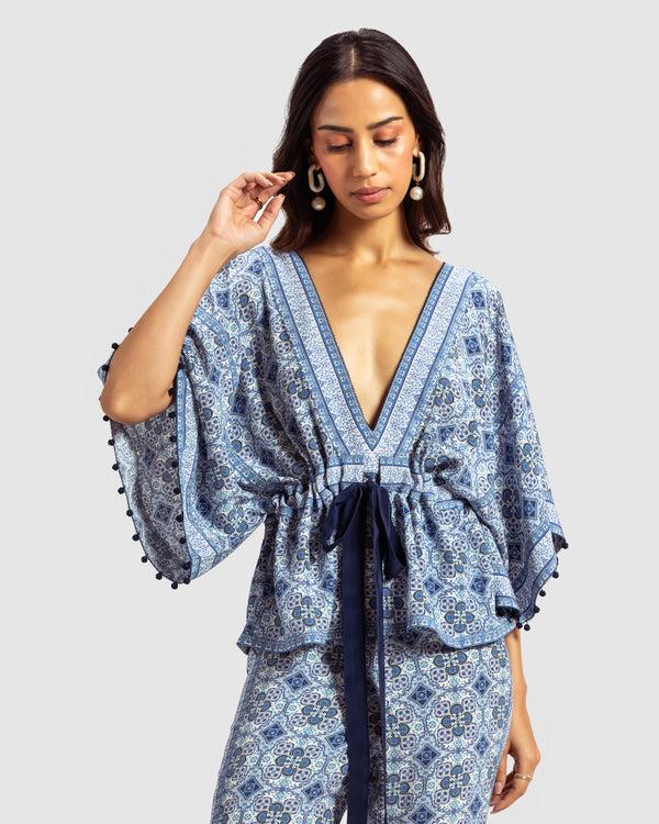 talitha Blue Marissa Print Silk Crepe Top