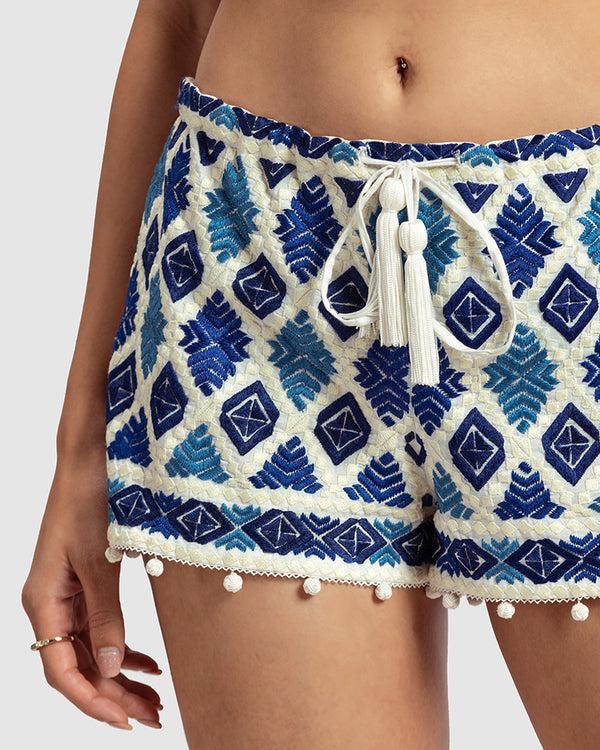 Talitha Blue Phulkari Embroidered Drawstring Short