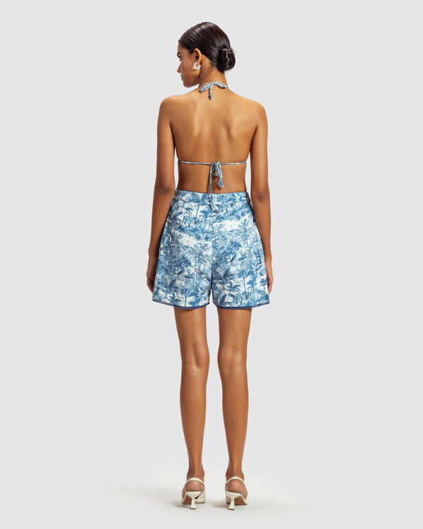 Talitha Blue Tropical Print Cotton Twill Short