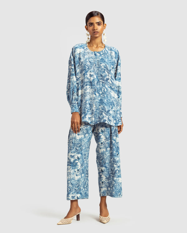 Talitha Blue Tropical Print Silk Blouse