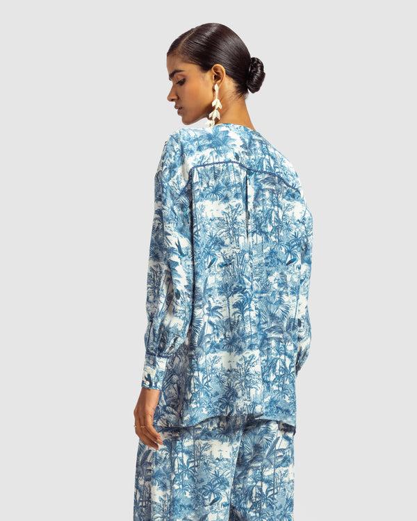 Talitha Blue Tropical Print Silk Blouse