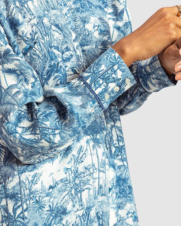 Talitha Blue Tropical Print Silk Blouse