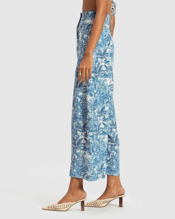 Talitha Blue Tropical Print Silk Pleated Pant