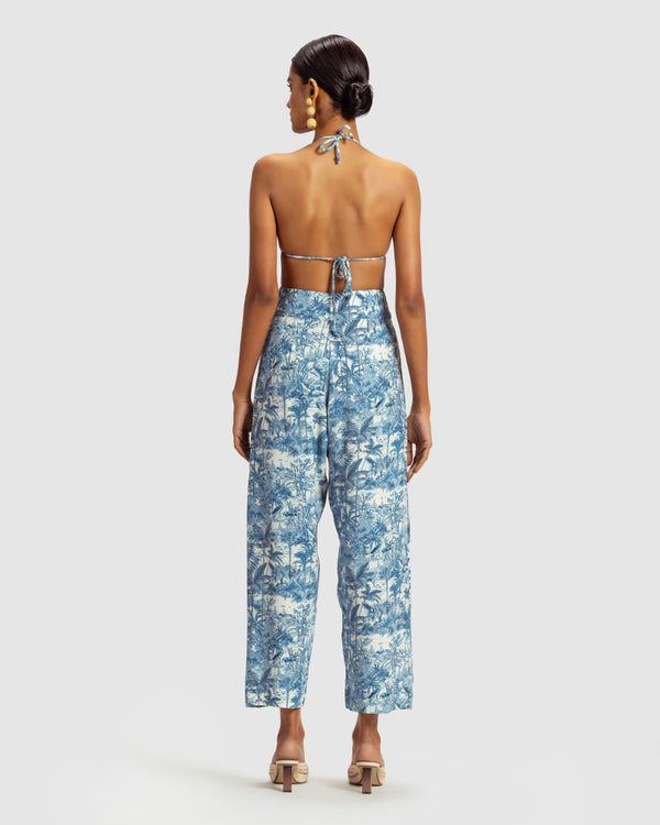 Talitha Blue Tropical Print Silk Pleated Pant