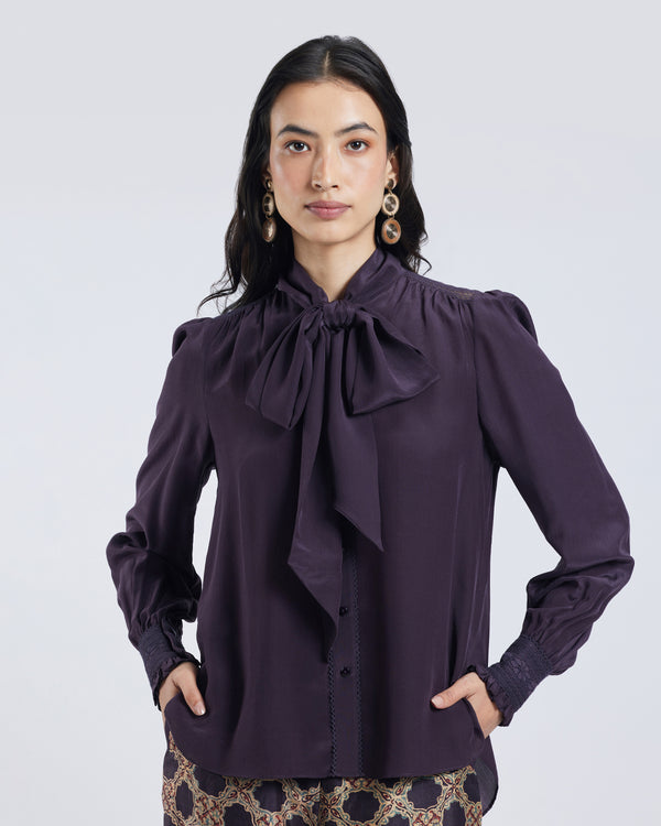 Talitha Brown Scarf Neck Silk Blouse
