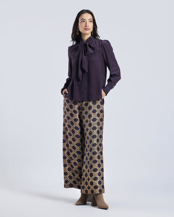 talitha Brown Scarf Neck Silk Blouse