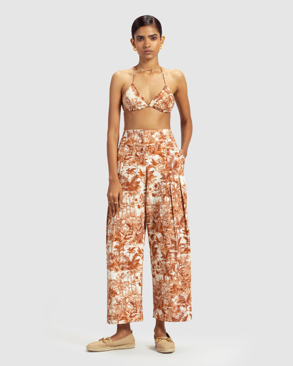 talitha Brown Tropical Print Cotton Twill Pant