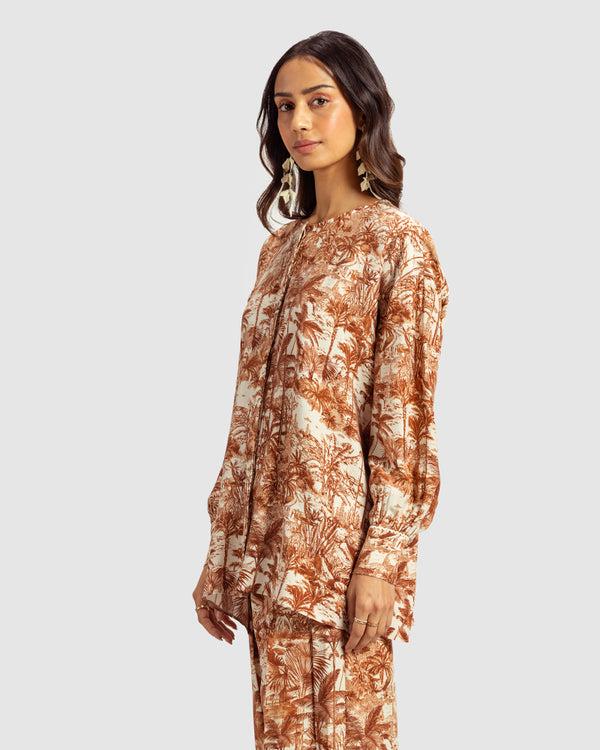 talitha Brown Tropical Print Silk Blouse