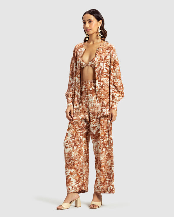 Talitha Brown Tropical Print Silk Pleated Pant