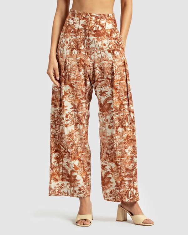 Talitha Brown Tropical Print Silk Pleated Pant