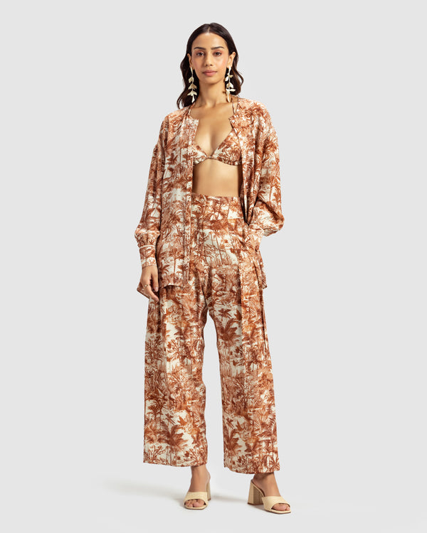 talitha Brown Tropical Print Silk Pleated Pant