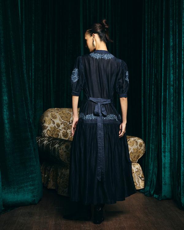 Talitha Camilla Navy Embroidered Tier Dress