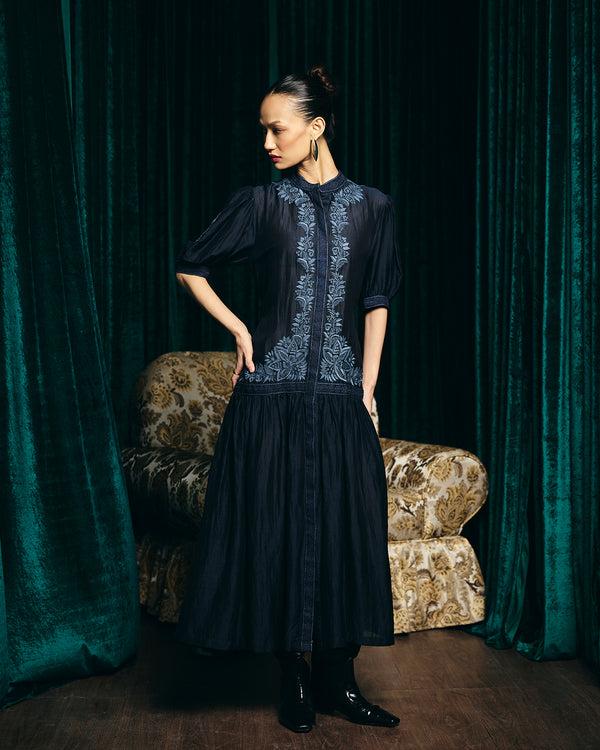 talitha Camilla Navy Embroidered Tier Dress