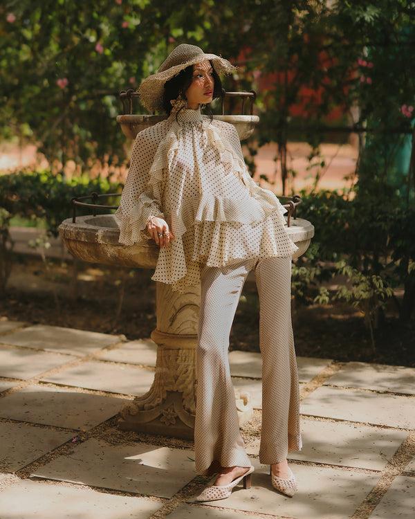 talitha Carrie Cream Printed Bootcut Pants