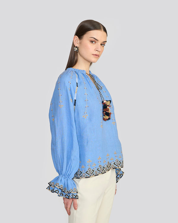 Talitha Chelsea Cornflower Blue Embroidered Top