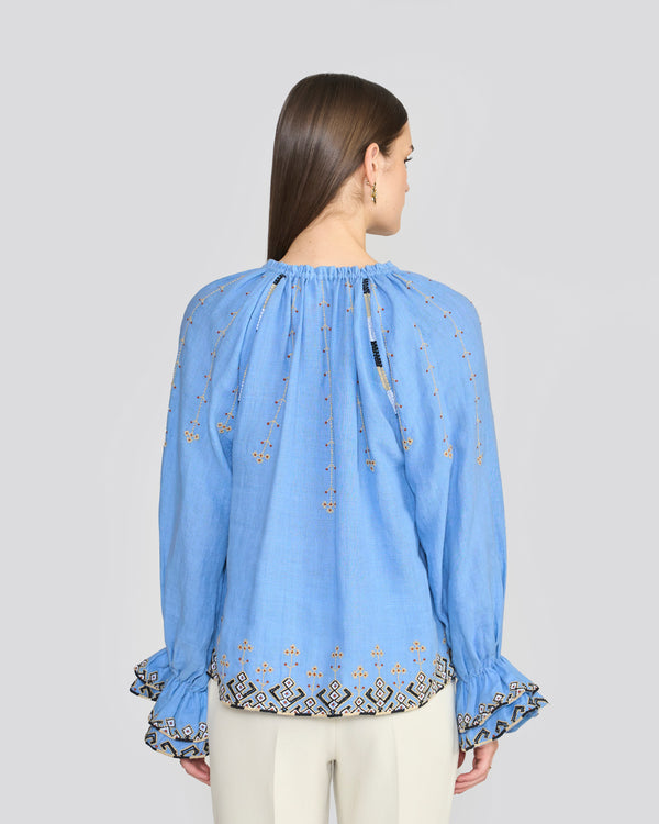Talitha Chelsea Cornflower Blue Embroidered Top