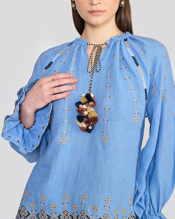 Talitha Chelsea Cornflower Blue Embroidered Top