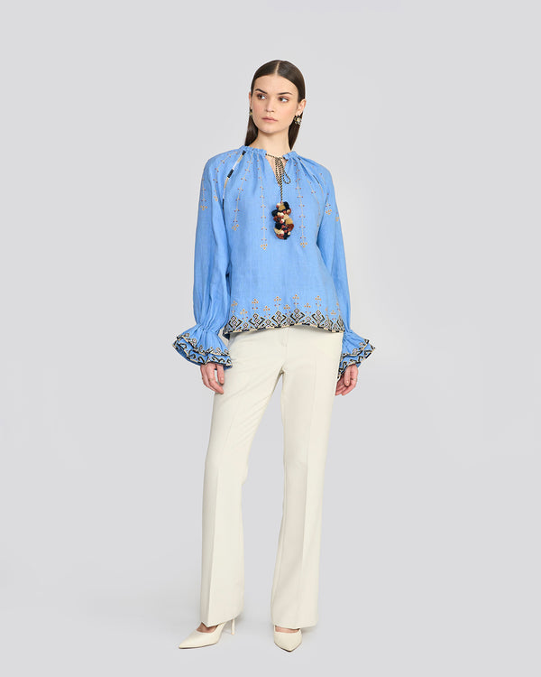 talitha Chelsea Cornflower Blue Embroidered Top