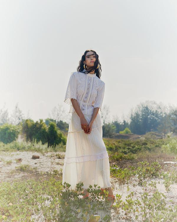 talitha Chikankari Lace Trimmed Top