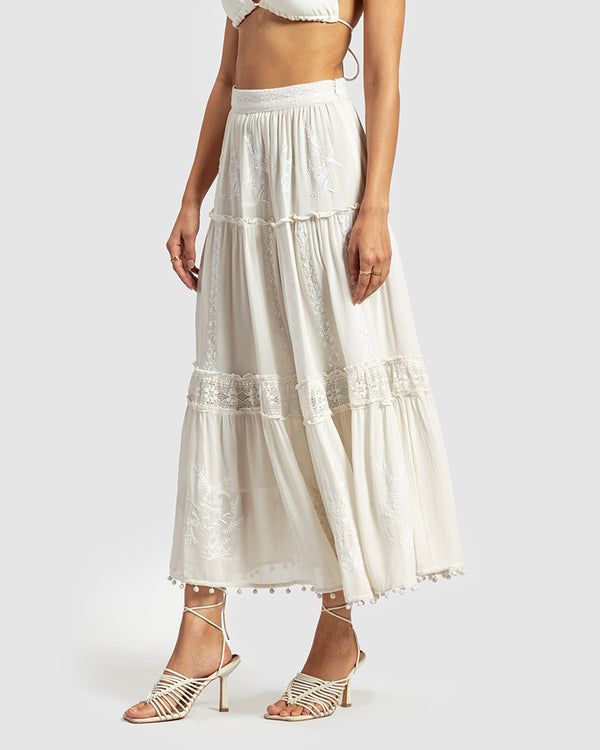 Talitha Chikankari Tiered Skirt