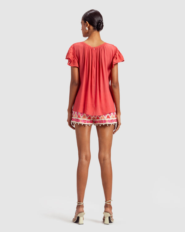 Talitha Coral Gathered Silk Georgette Top