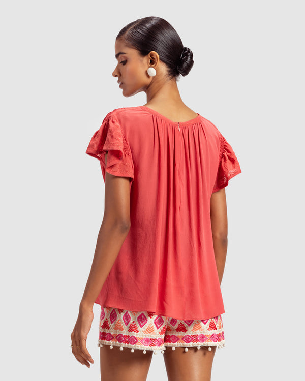 Talitha Coral Gathered Silk Georgette Top