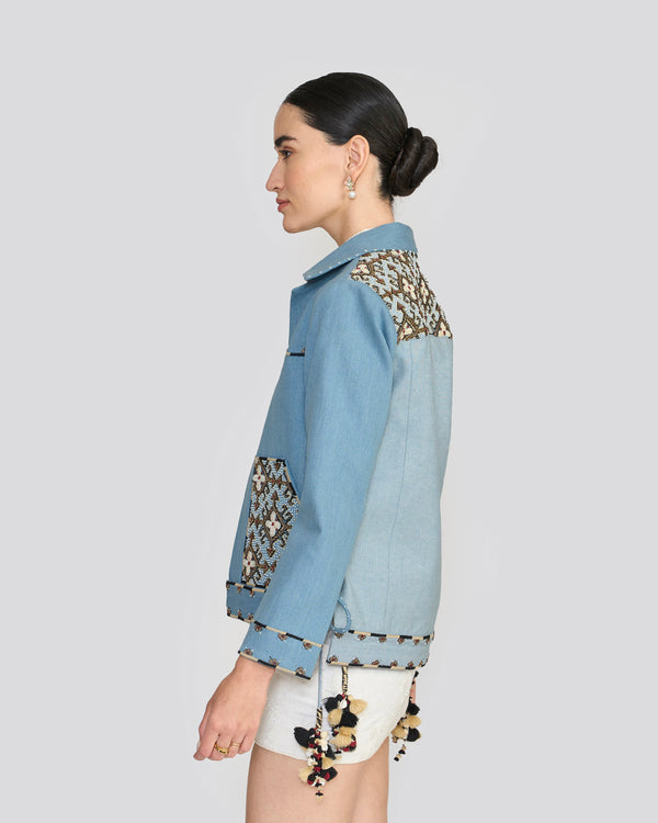 Talitha Corinne Embroidered Blue Denim Jacket