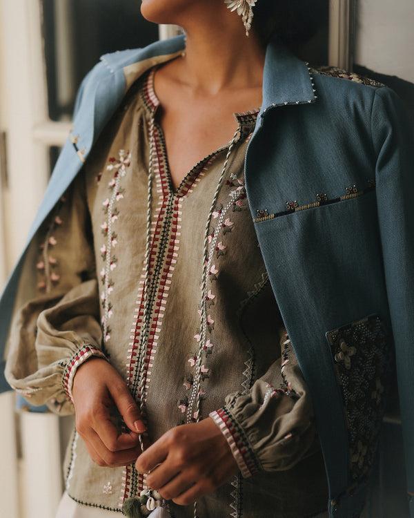 talitha Corinne Embroidered Blue Denim Jacket