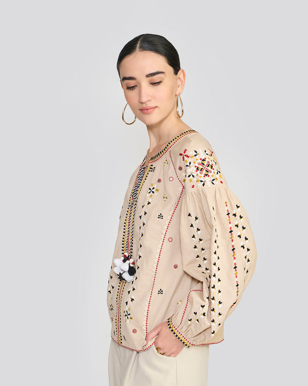 Talitha Eloise Cream Embroidered Top