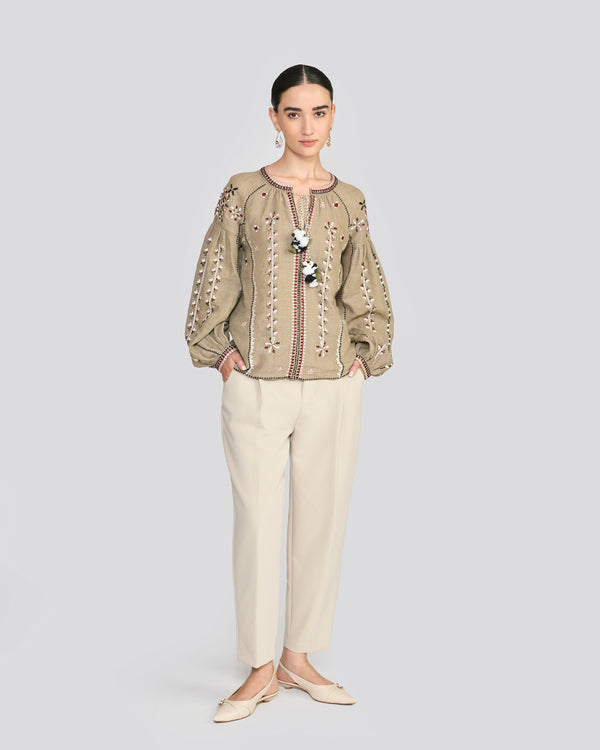 Talitha Eloise Sage Green Embroidered Top