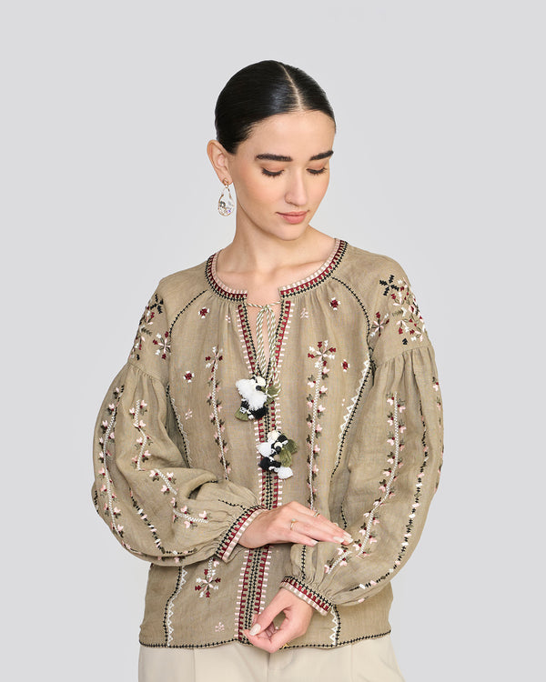 Talitha Eloise Sage Green Embroidered Top