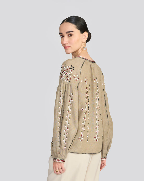 Talitha Eloise Sage Green Embroidered Top