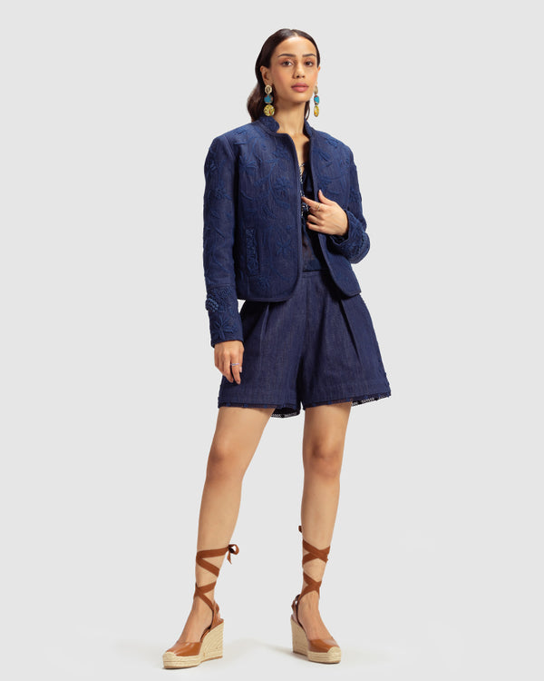 Talitha Embellished Handwoven Denim Jacket