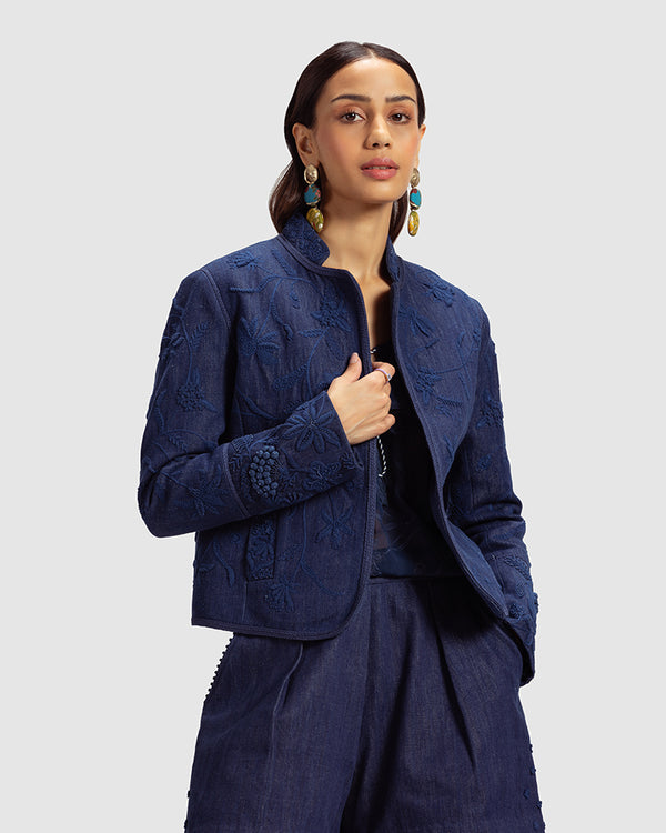 Talitha Embellished Handwoven Denim Jacket