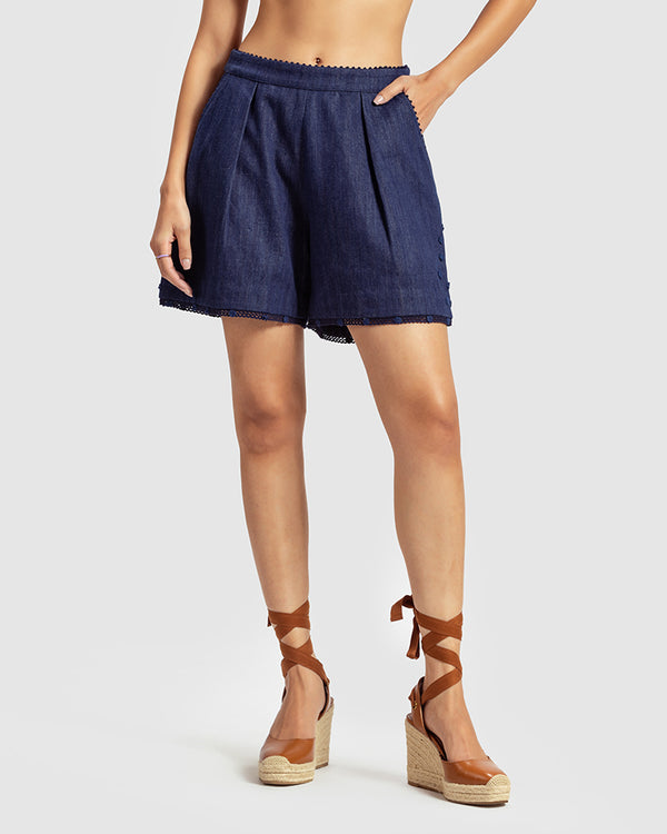 Talitha Embroidered Handwoven Denim Short