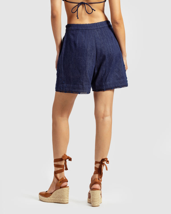 Talitha Embroidered Handwoven Denim Short