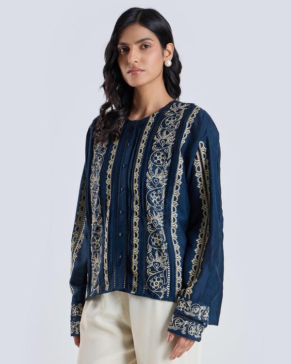 Talitha Evelyn Navy Embroidered Shirt