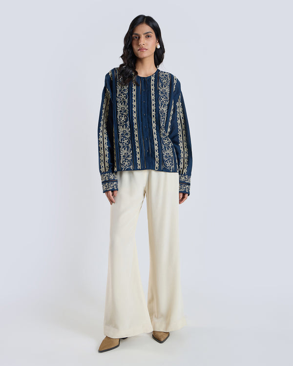 talitha Evelyn Navy Embroidered Shirt