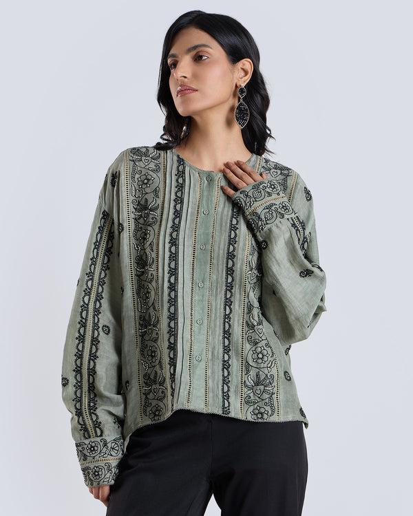 Talitha Evelyn Sage Embroidered Shirt