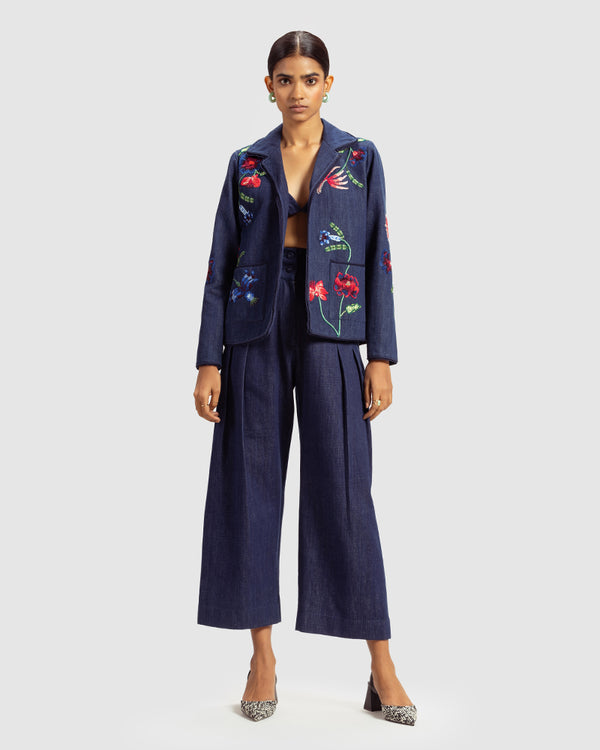 Talitha Fiori Embroidered Handwoven Denim Jacket