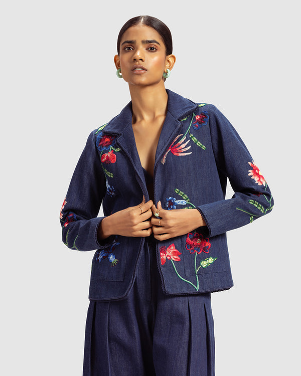 Talitha Fiori Embroidered Handwoven Denim Jacket