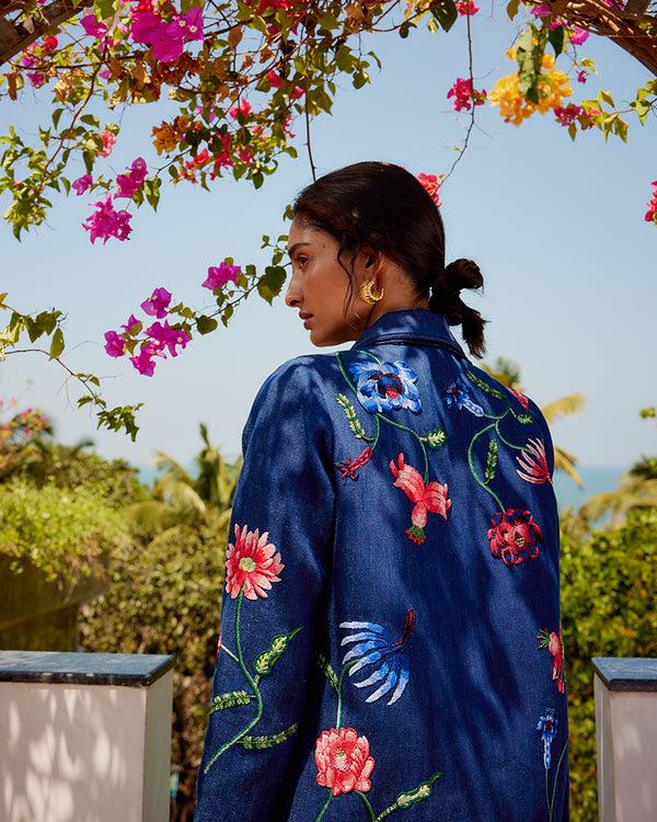 talitha Fiori Embroidered Handwoven Denim Jacket