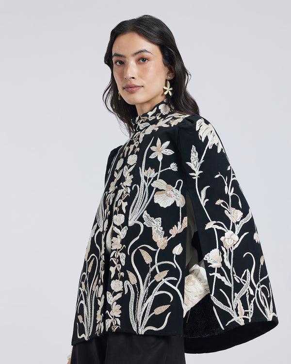 Talitha Floral Hand Embroidered Silk Cape