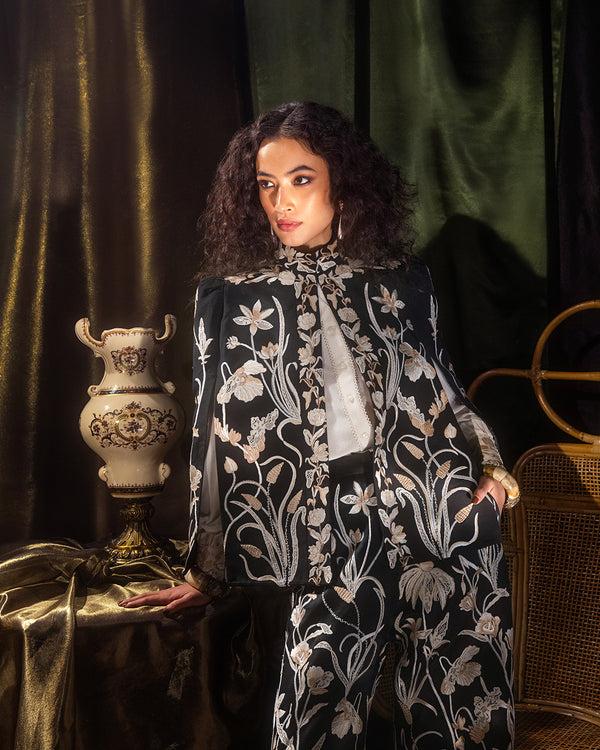 talitha Floral Hand Embroidered Silk Cape