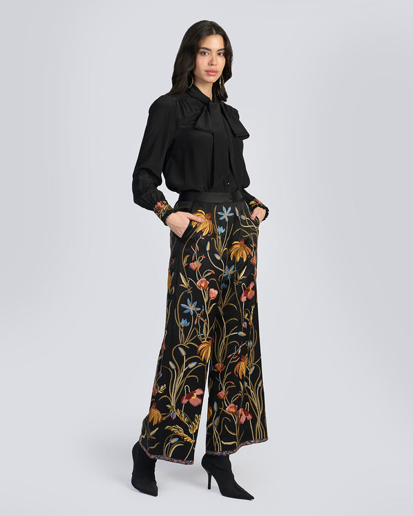 Talitha Floral Hand Embroidered Silk Pant