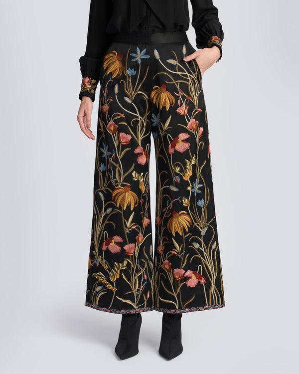 Talitha Floral Hand Embroidered Silk Pant