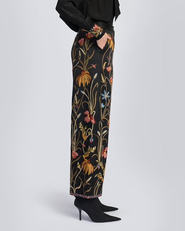 Talitha Floral Hand Embroidered Silk Pant