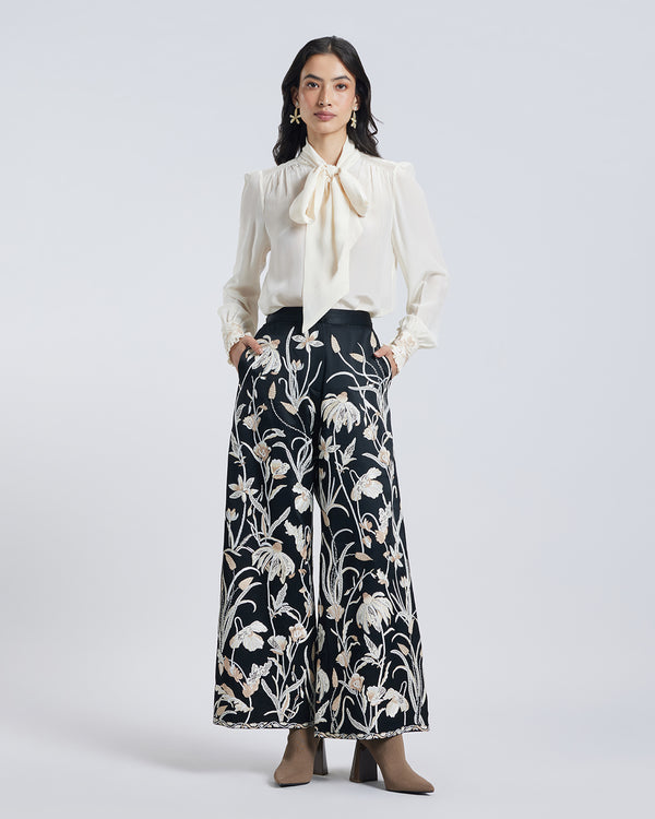 Talitha Floral Hand Embroidered Silk Pant