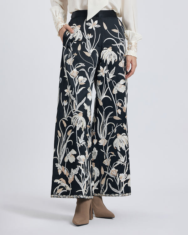 Talitha Floral Hand Embroidered Silk Pant